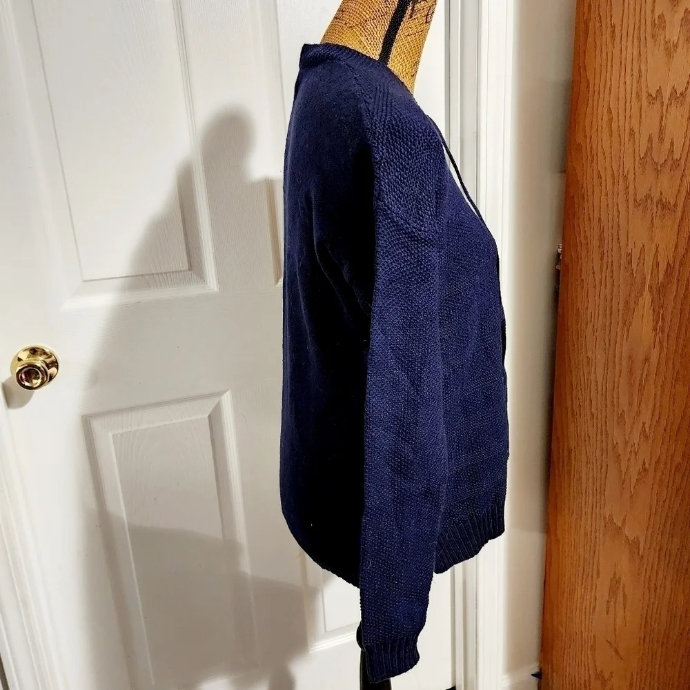 Old Navy Lace Up Front Neckline Blue Sweater Women's XS Textured Knit Stripes